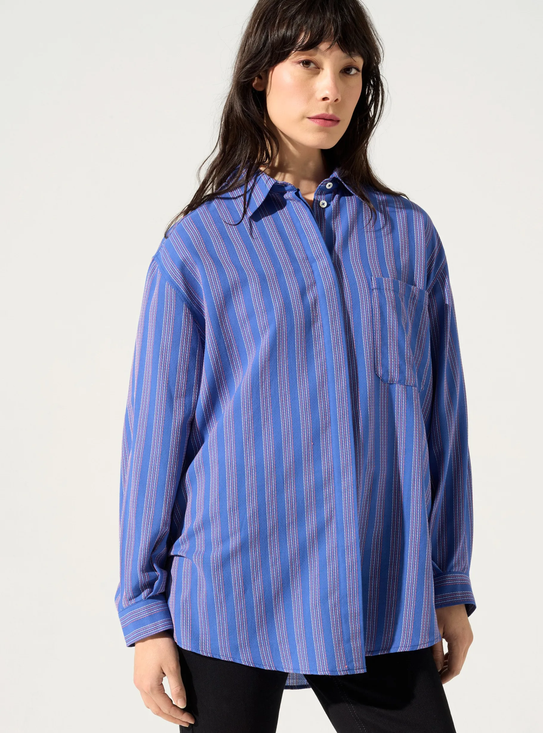Cotélac Hauts*Chemise oversized Rayures Bleues