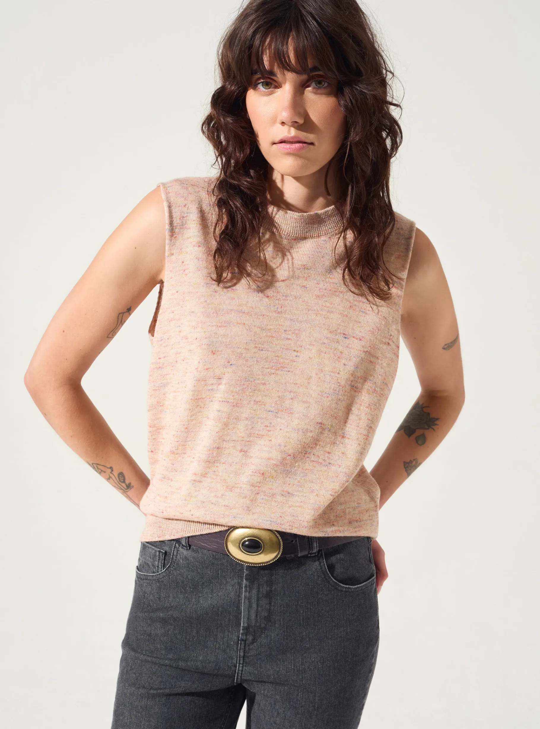Cotélac Maille*Pull sans manches Soufflet Aux Fraises